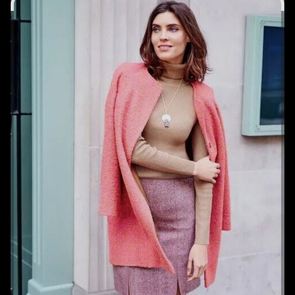 Boden Sienna Pink & Brown Herringbone Collerless Wool Blend Coat Snap Front US 2 - Picture 4 of 9